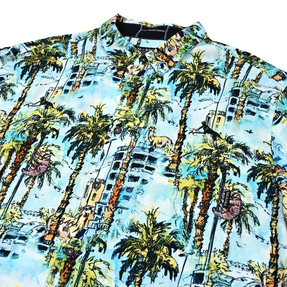 Baja Llama Shirt Mens 2XL Button-Up Tropical Sloth Palm Hawaiian Camp Resort